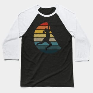 Free Climbing Silhouette On A Distressed Retro Sunset design Baseball T-Shirt
